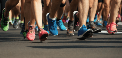 Top tips for marathon runners - lots of runners feet